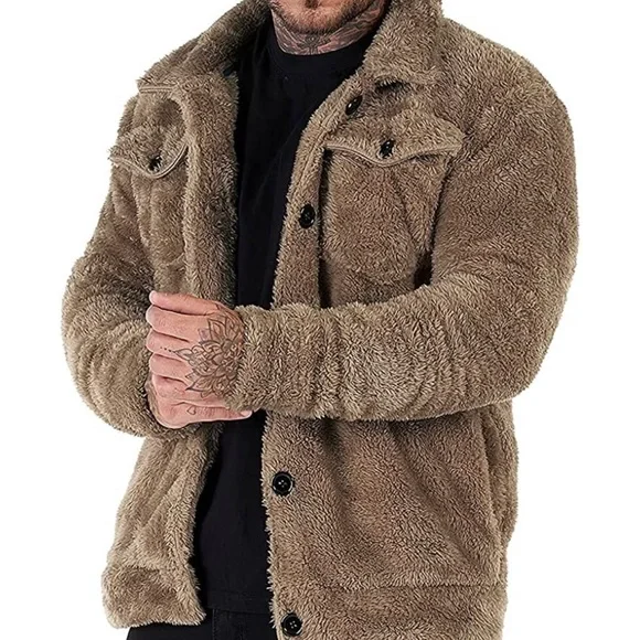 BRAND NEW MENS TRENDY FUZZY SHERPA JACKET - Picture 2 of 11